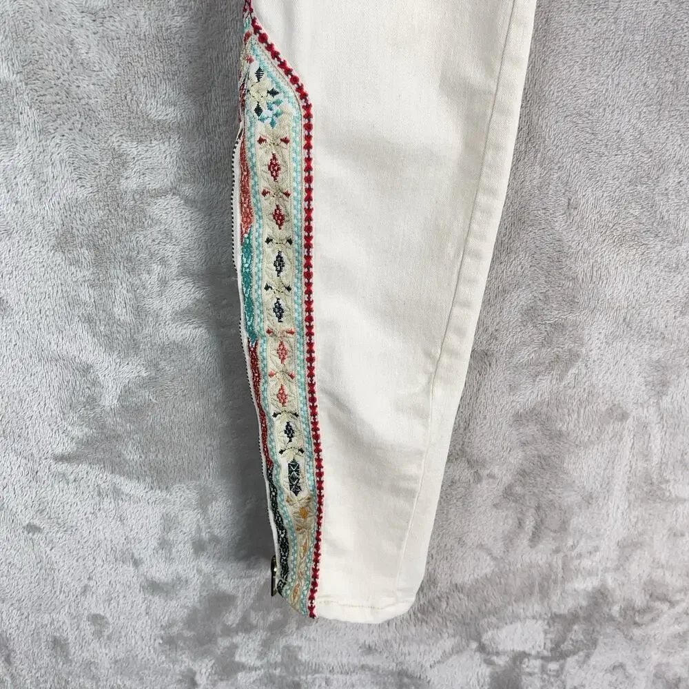 MOTHER The Looker Ankle Zip Pants Barefoot Princess Embroidered Red Trim 26" - Picture 4 of 16